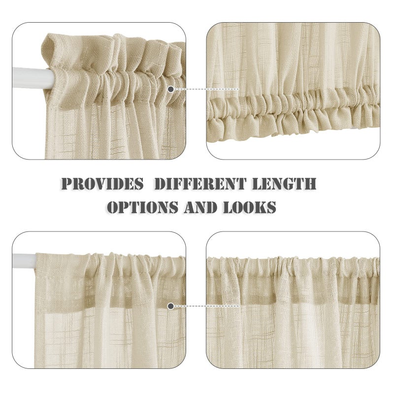 PONY DANCE French Door Curtain - 30 W x 40-inch L, Soft Beige Linen Look Weave Pattern Fabric Window Blinds Light Filter & Privacy Protect for Front/Back Doors, 1 Panel - Image 3